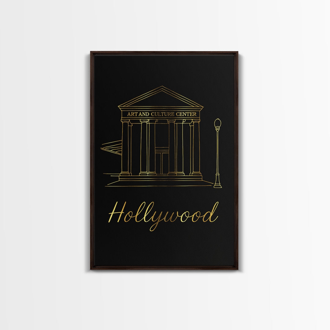 Hollywood Travel Poster, Canvas Print, Minimalist Gold Line Art, Hollywood City Art, Retro Travel Print, Travel Poster Set, Landscape Art