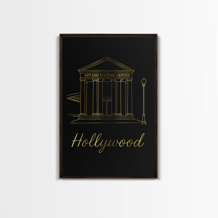 Hollywood Travel Poster, Canvas Print, Minimalist Gold Line Art, Hollywood City Art, Retro Travel Print, Travel Poster Set, Landscape Art