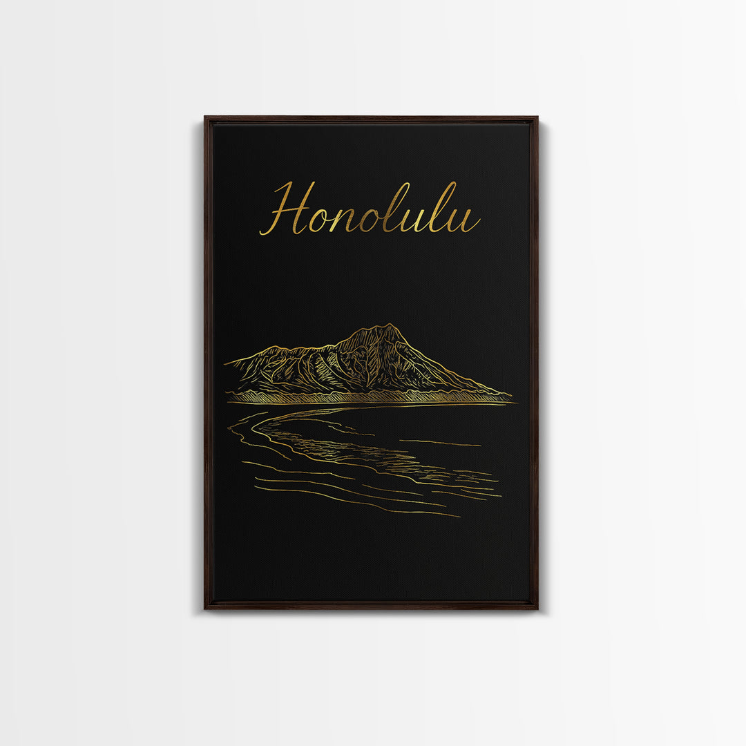 Honolulu Travel Poster, Canvas Print, Dark Minimalist Wall Art, Honolulu City Art, City Travel Prints, Travel Art Print, Wanderlust Decor