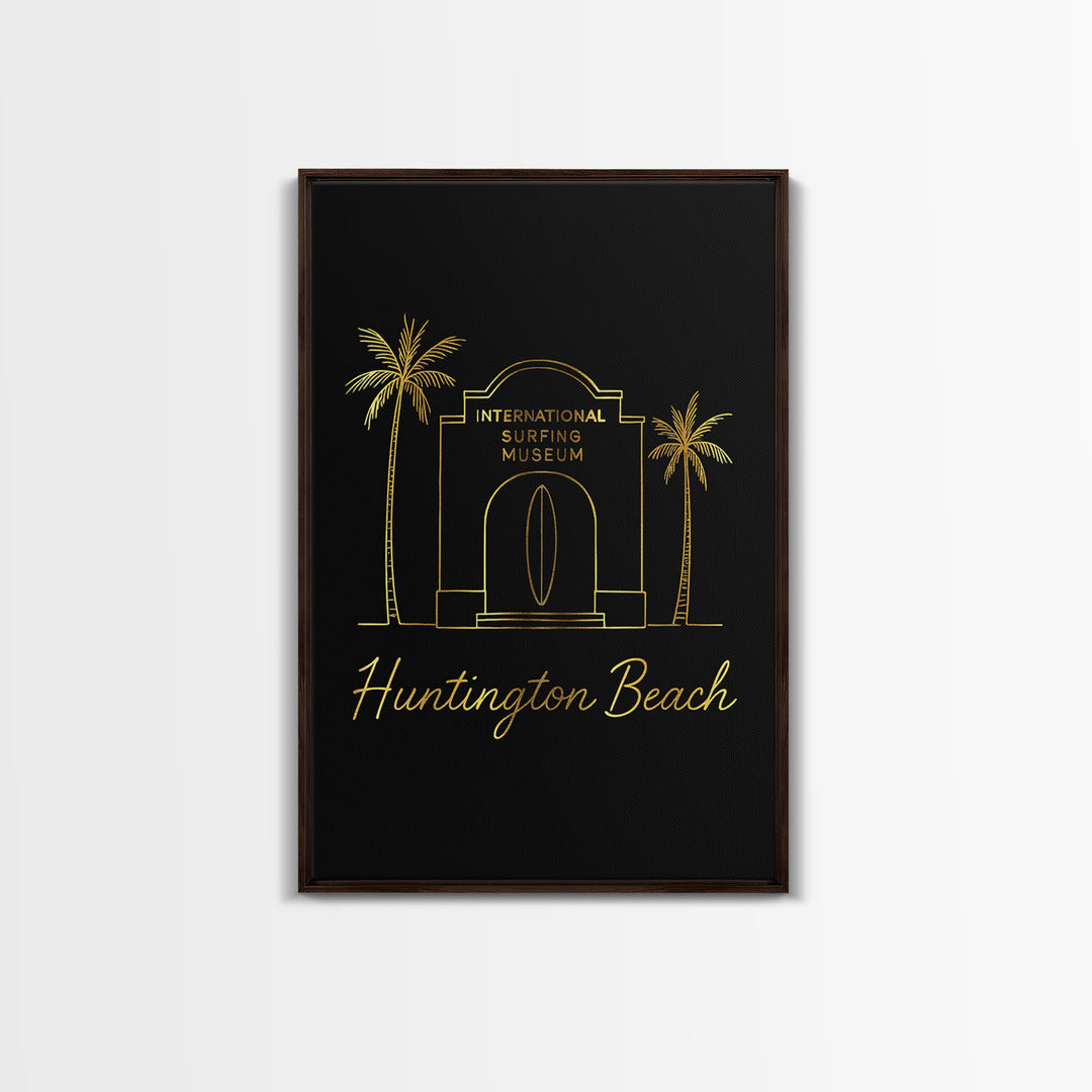 Huntington Beach California Travel Poster, Canvas Print, Dark Minimalist Wall Art, Huntington Beach City Art, City Illustration, Travel Art