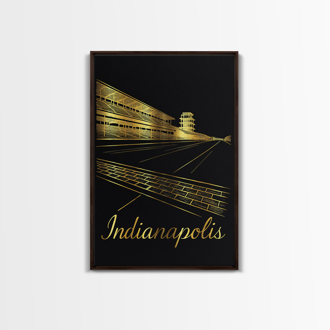 Indianapolis Indiana Travel Poster, Canvas Print, Minimalist Gold Line Art, Indianapolis Art Print, Travel Wall Art, Living Room Wall Art