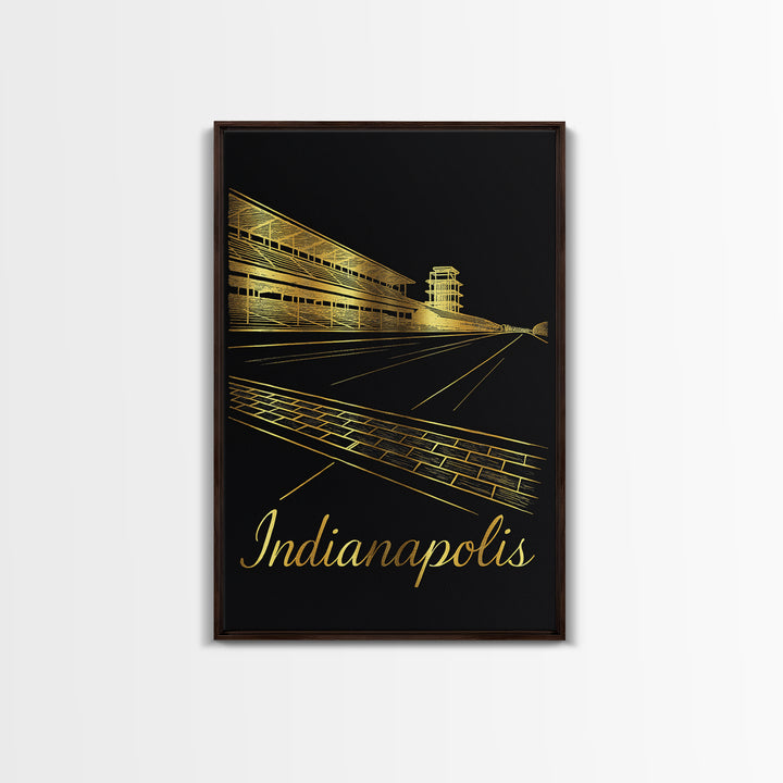 Indianapolis Indiana Travel Poster, Canvas Print, Minimalist Gold Line Art, Indianapolis Art Print, Travel Wall Art, Living Room Wall Art