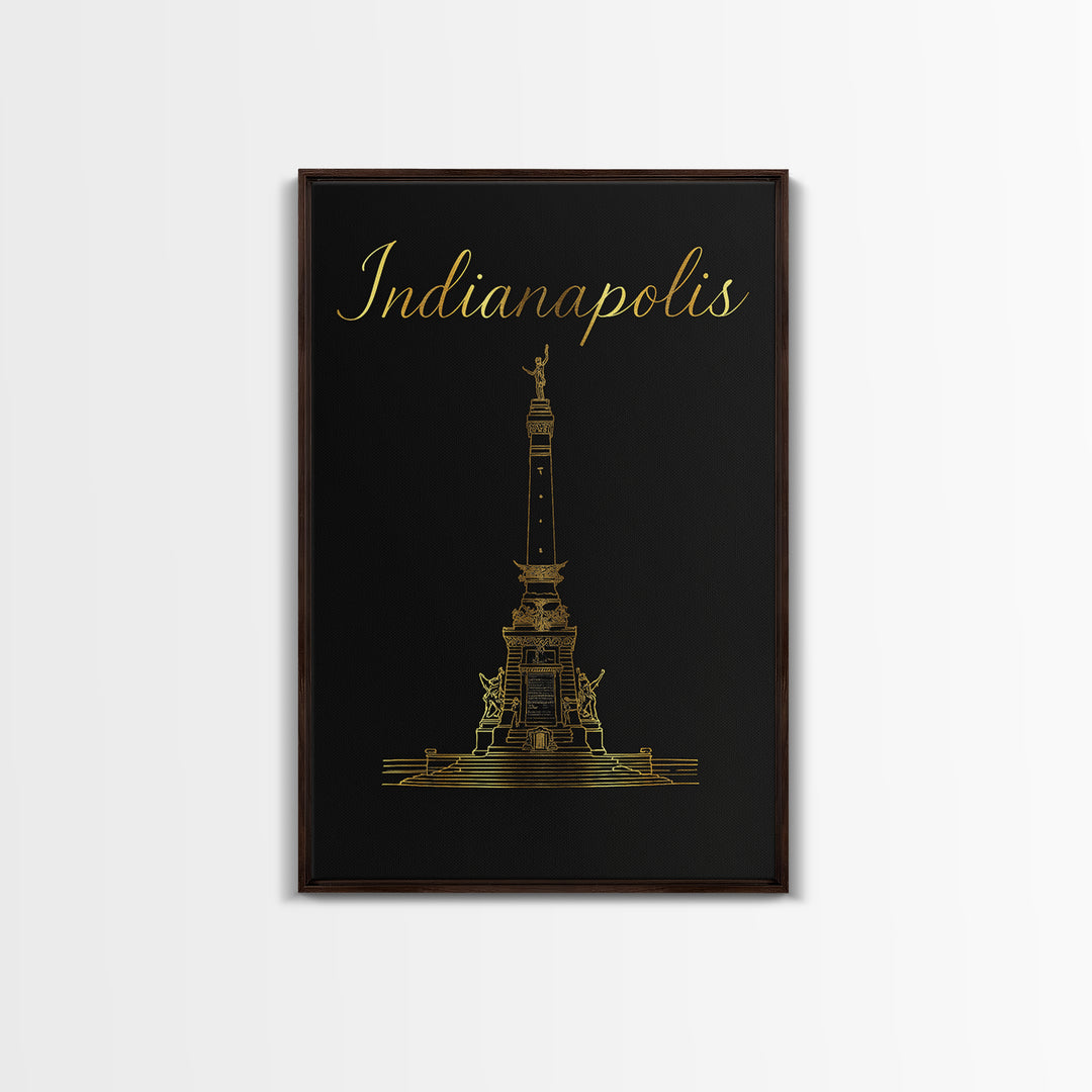 Indianapolis Travel Poster, Framed Canvas Print, Dark Minimalist Wall Art, Indianapolis Wall Art, Watercolor Cityscape, Travel Wall Art