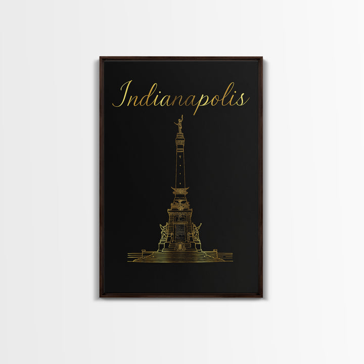 Indianapolis Travel Poster, Framed Canvas Print, Dark Minimalist Wall Art, Indianapolis Wall Art, Watercolor Cityscape, Travel Wall Art