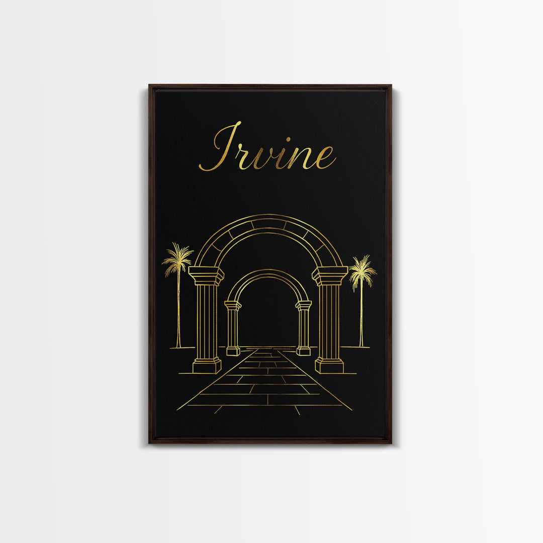 Irvine Travel Poster, Canvas Print, Gold Outline Poster Art, Irvine Poster Print, Travel Wall Art, City Art Print, Living Room Wall Art