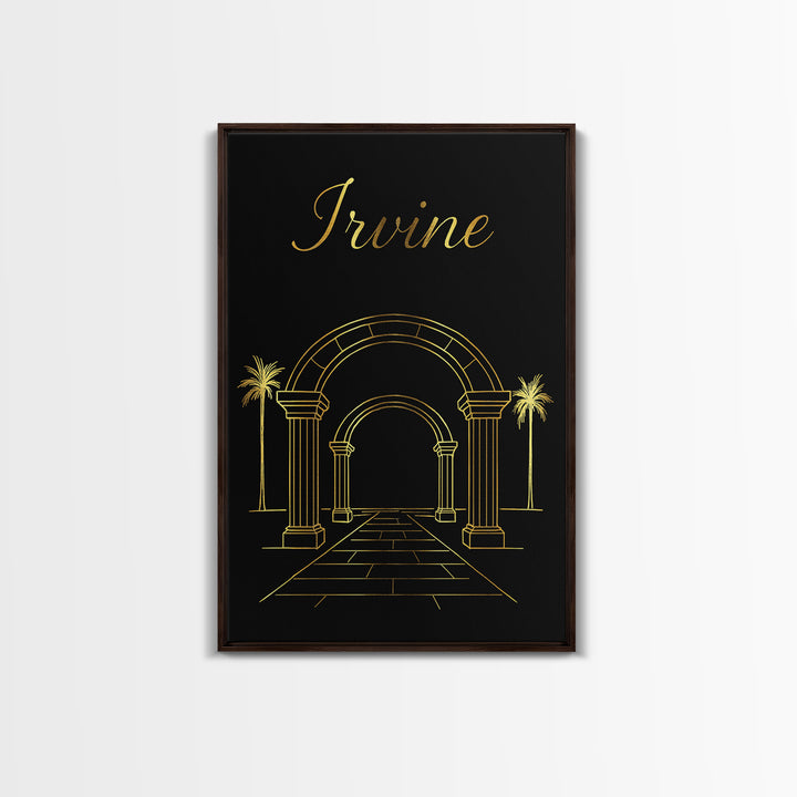 Irvine Travel Poster, Canvas Print, Gold Outline Poster Art, Irvine Poster Print, Travel Wall Art, City Art Print, Living Room Wall Art