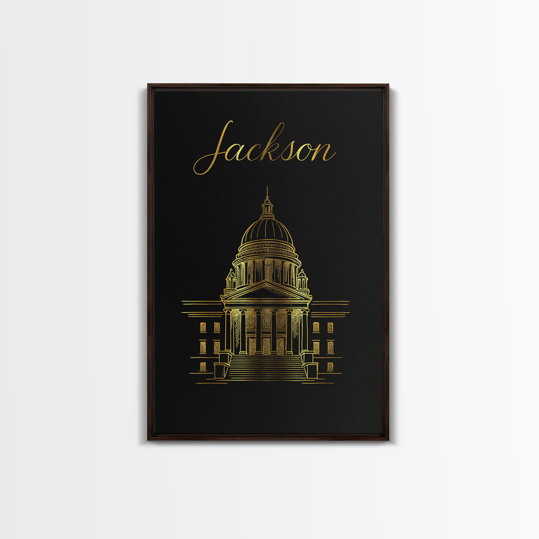 Jackson Travel Poster, Canvas Print, Gold Outline Poster Art, Jackson Travel Art, Living Room Wall Art, Mid Century Wall Art, Home Decor