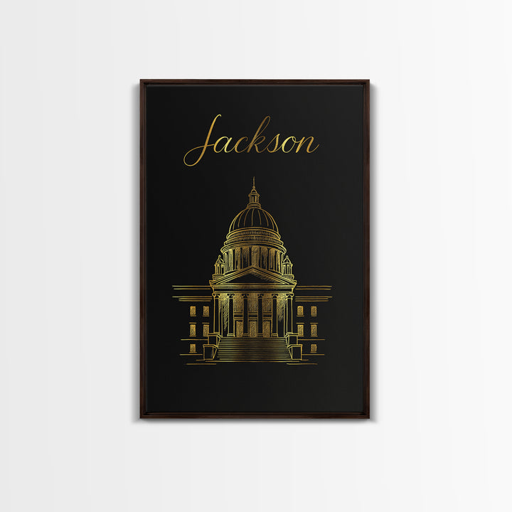 Jackson Travel Poster, Canvas Print, Gold Outline Poster Art, Jackson Travel Art, Living Room Wall Art, Mid Century Wall Art, Home Decor