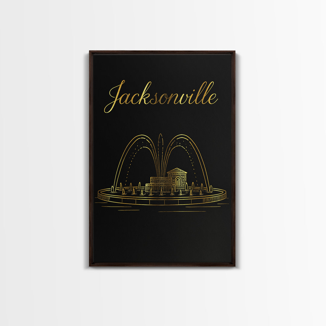 Jacksonville Travel Poster, Framed Canvas Print, Black Gold Minimalist Art, Jacksonville Travel Art, Travel Wall Decor, Travel Wall Art