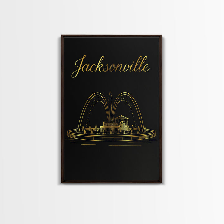 Jacksonville Travel Poster, Framed Canvas Print, Black Gold Minimalist Art, Jacksonville Travel Art, Travel Wall Decor, Travel Wall Art