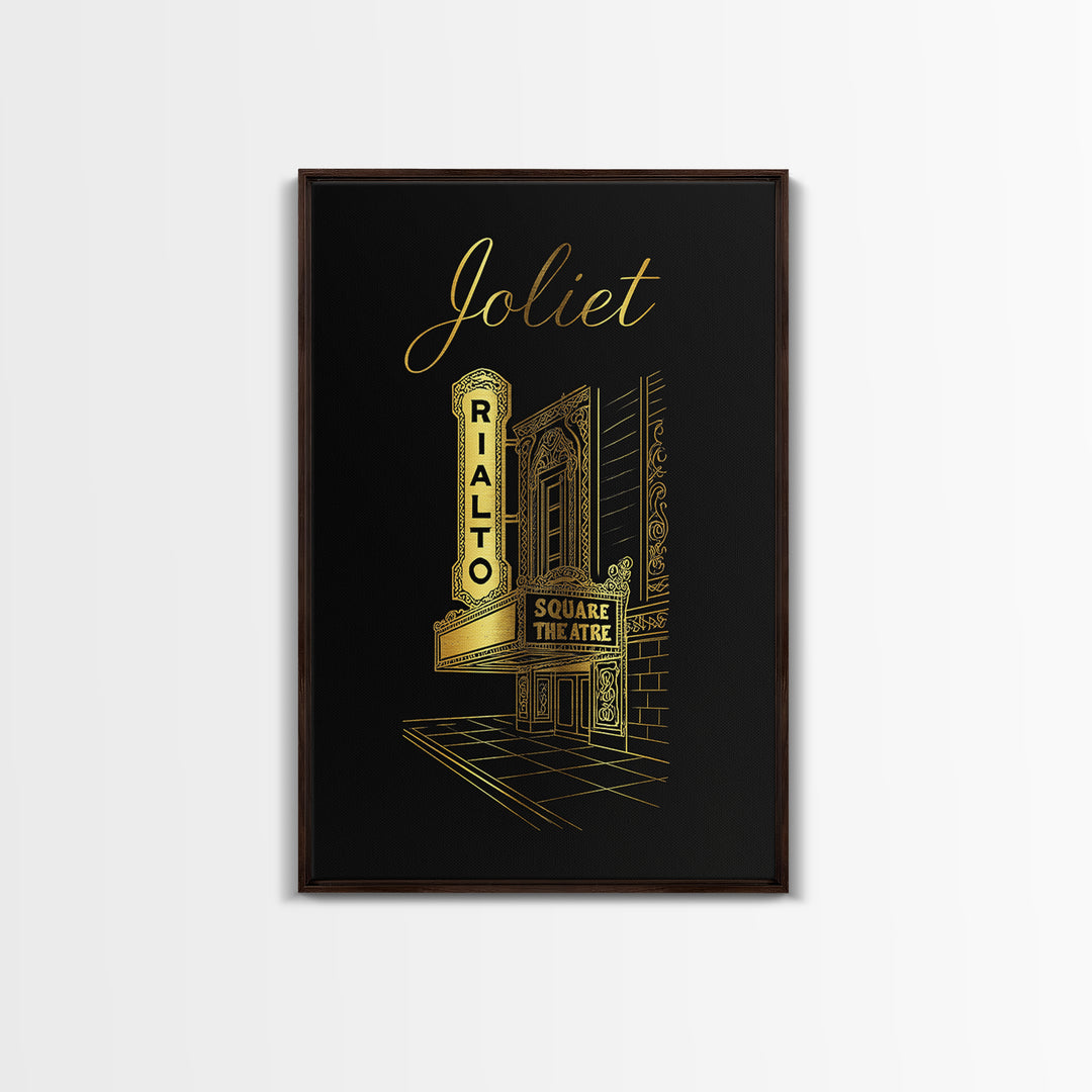 Joliet Illinois Travel Poster, Canvas Print, Gold Outline Poster Art, Joliet City Art, Wall Art, Travel Wall Art, Modern Wall Decor