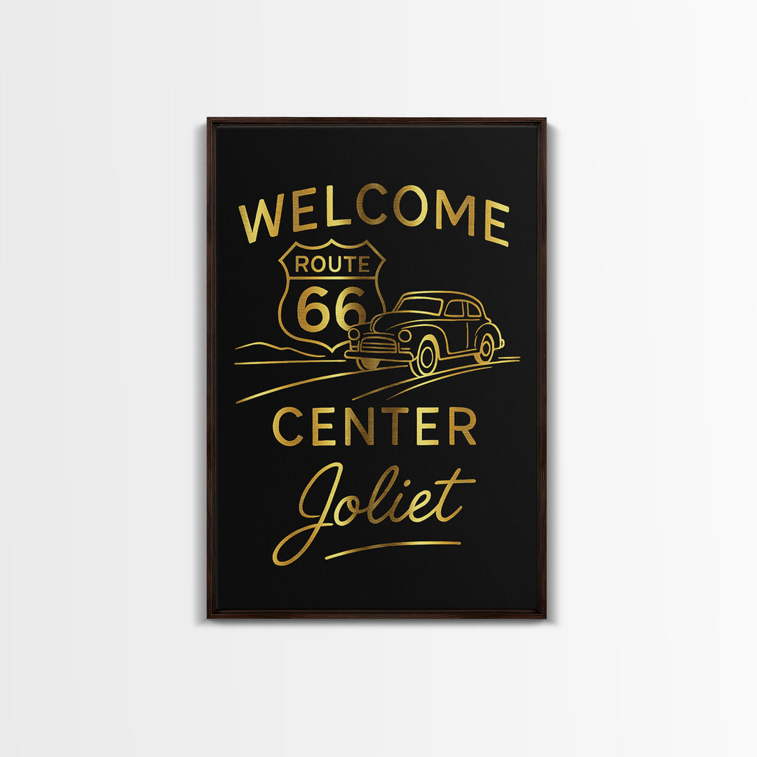Joliet Travel Poster, Framed Canvas Print, Minimalist Gold Line Art, Joliet Art Print, Vintage City Art, Vintage Travel Art, City Poster