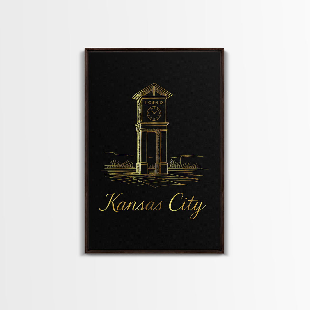 Kansas City Missouri Travel Poster, Canvas Print, Gold Outline Poster Art, Kansas City City Art, Art Print, Vintage City Poster, Wall Art