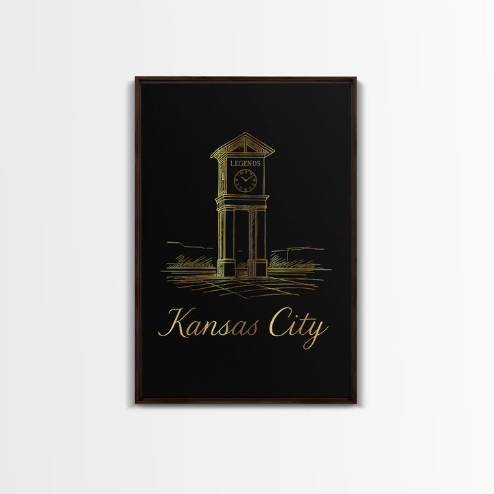 Kansas City Missouri Travel Poster, Canvas Print, Gold Outline Poster Art, Kansas City City Art, Art Print, Vintage City Poster, Wall Art