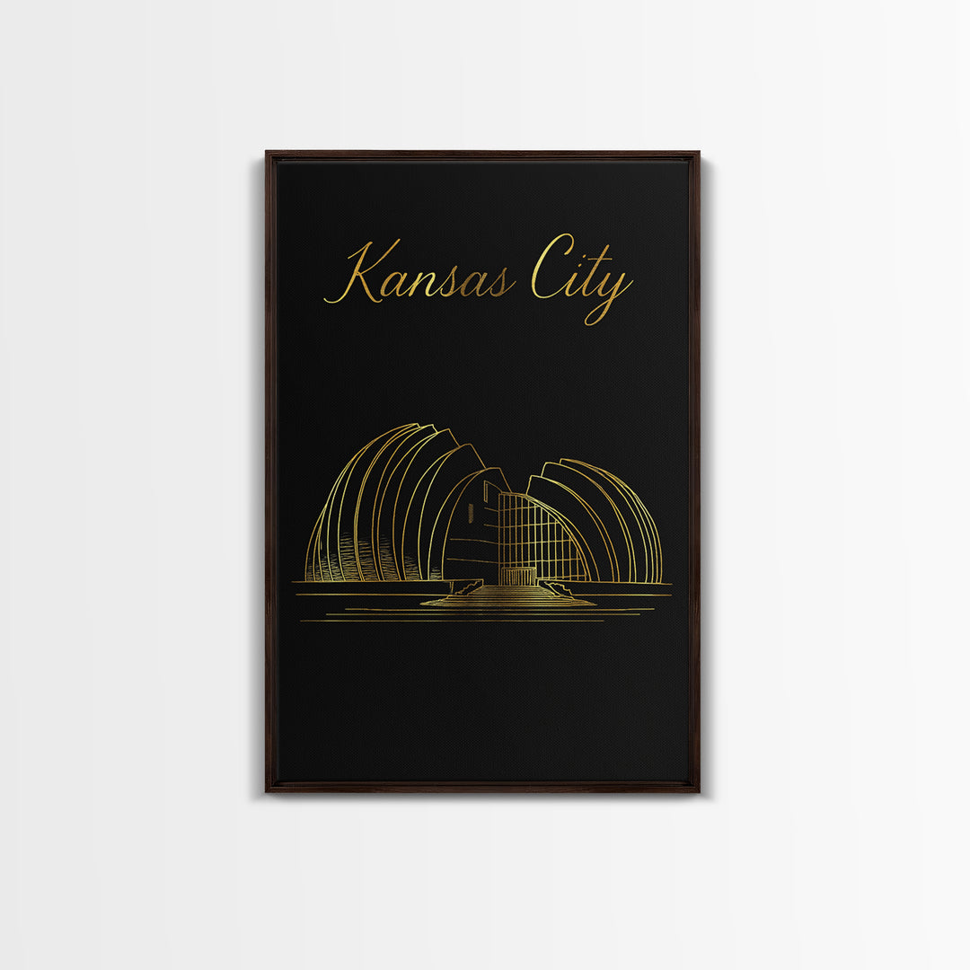 Kansas City Travel Poster, Framed Canvas Print, Dark Minimalist Wall Art, Kansas City Art Print, Travel Art Print, Modern Wall Decor