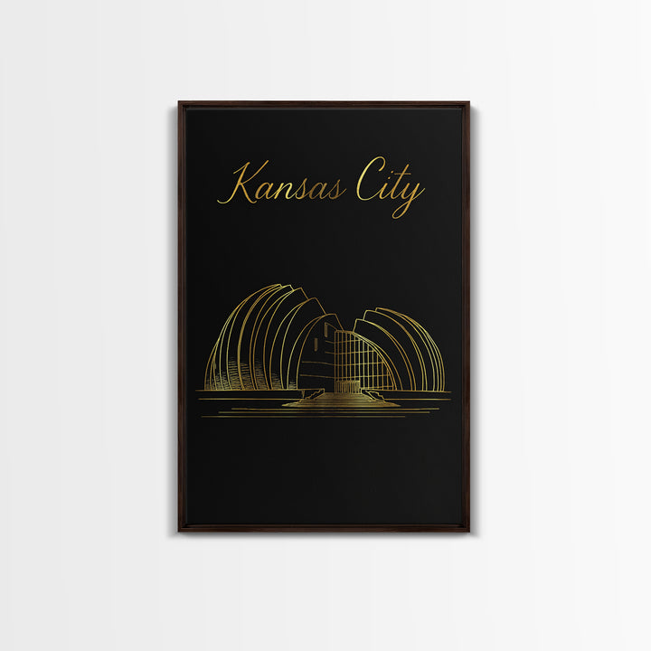 Kansas City Travel Poster, Framed Canvas Print, Dark Minimalist Wall Art, Kansas City Art Print, Travel Art Print, Modern Wall Decor