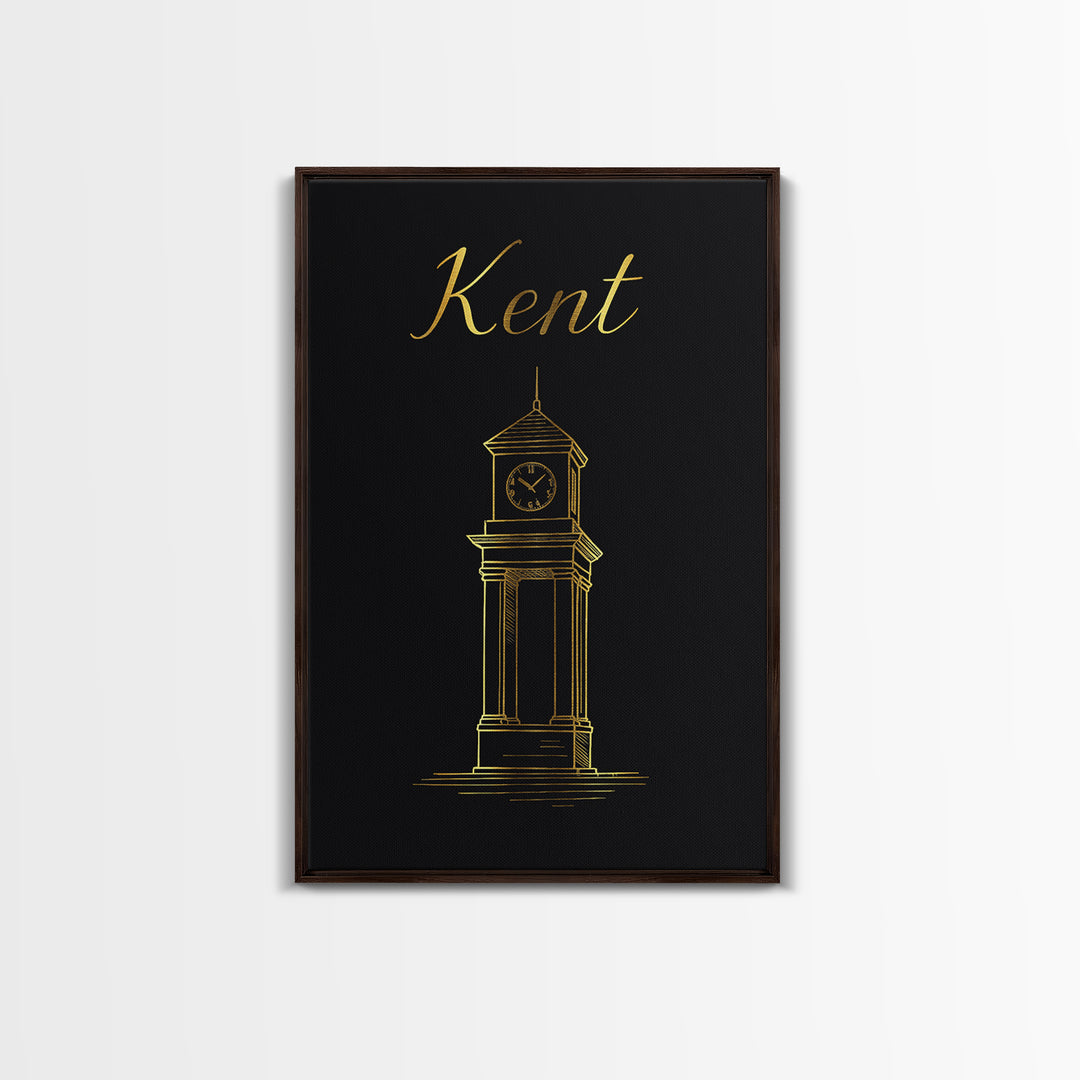 Kent Travel Poster, Framed Canvas Print, Dark Minimalist Wall Art, Kent Wall Art, Watercolor City Skyline, Mid Century Wall Art, Art Print