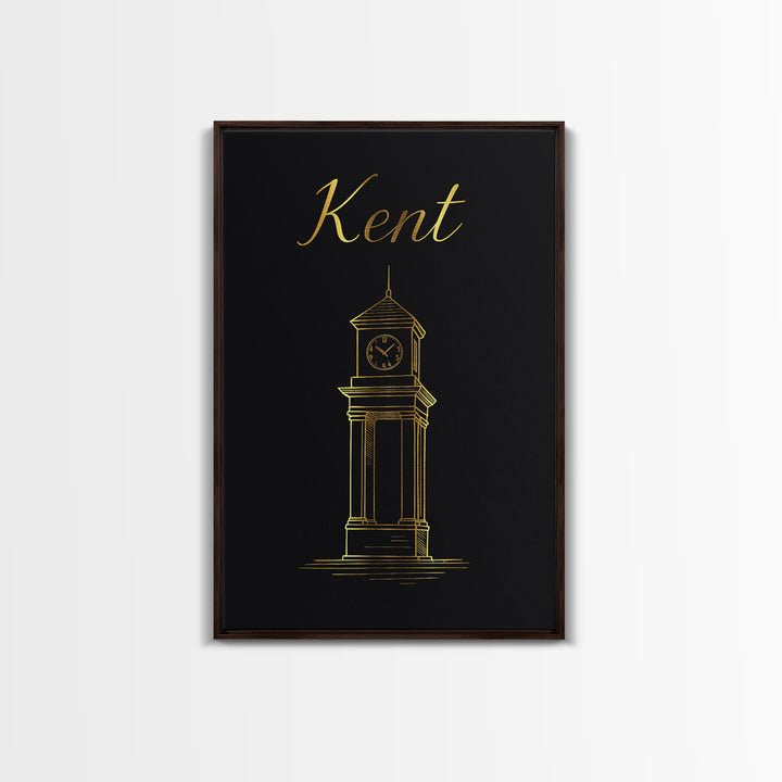 Kent Travel Poster, Framed Canvas Print, Dark Minimalist Wall Art, Kent Wall Art, Watercolor City Skyline, Mid Century Wall Art, Art Print