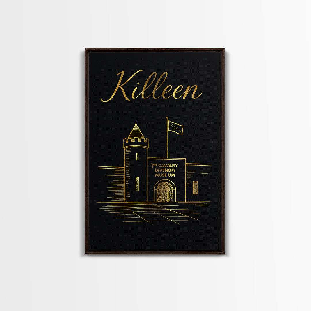 Killen Travel Poster, Framed Canvas Print, Minimalist Gold Line Art, Killen City Art, Mid Century Wall Art, City Art Print, Fine Art Print