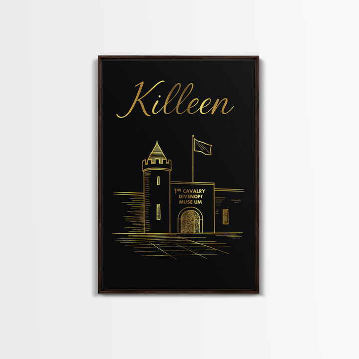 Killen Travel Poster, Framed Canvas Print, Minimalist Gold Line Art, Killen City Art, Mid Century Wall Art, City Art Print, Fine Art Print