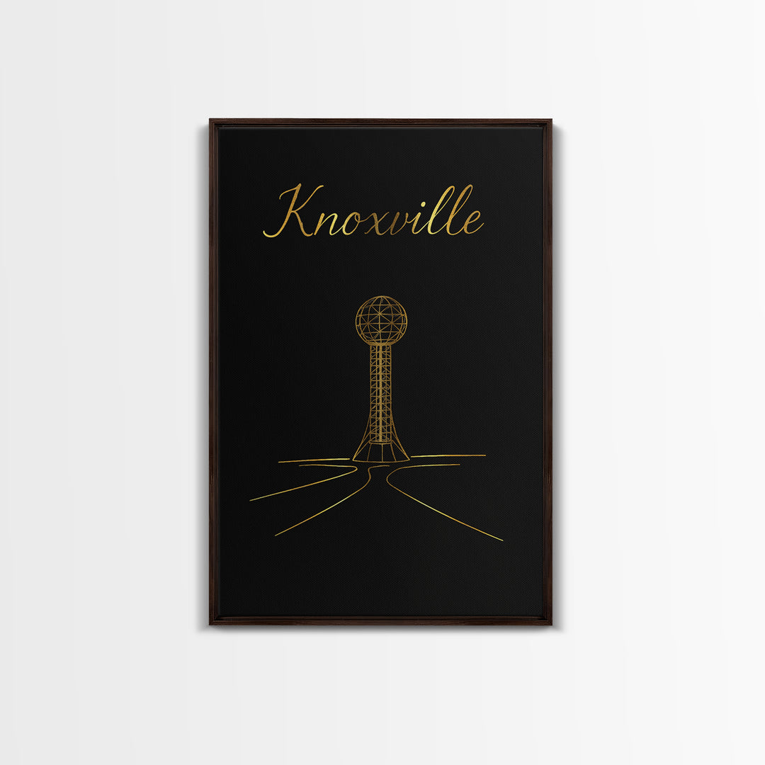 Knoxville Tennessee Travel Poster, Canvas Print, Gold Outline Poster Art, Knoxville City Art, Travel Art, Travel Art Print, Skyline Art