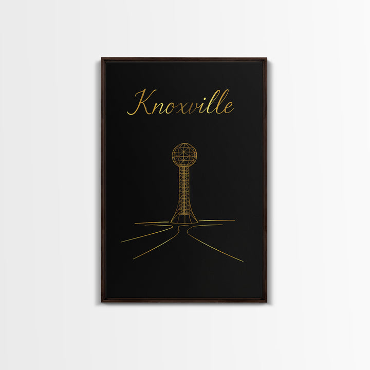 Knoxville Tennessee Travel Poster, Canvas Print, Gold Outline Poster Art, Knoxville City Art, Travel Art, Travel Art Print, Skyline Art