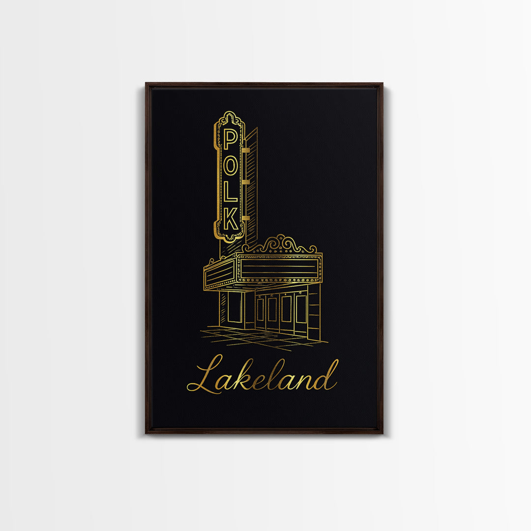 Lakeland Travel Poster, Framed Canvas Print, Dark Minimalist Wall Art, Lakeland City Art, Travel Art Print, Gift For Travelers
