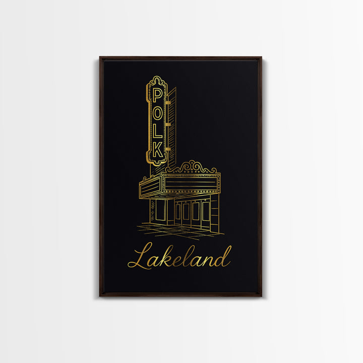 Lakeland Travel Poster, Framed Canvas Print, Dark Minimalist Wall Art, Lakeland City Art, Travel Art Print, Gift For Travelers