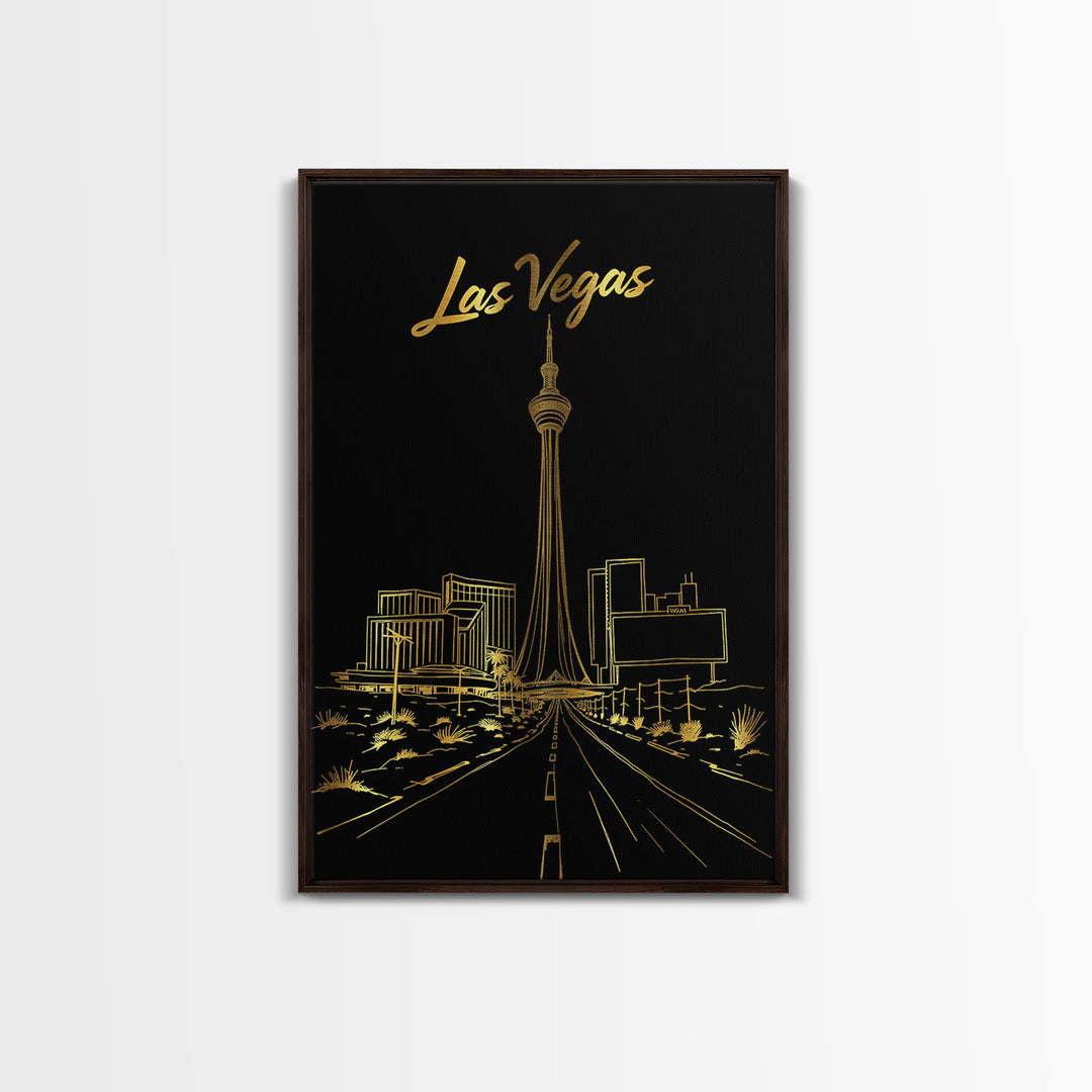 Las Vegas Nevada Travel Poster, Canvas Print, Minimalist Gold Line Art, Las Vegas Wall Art, Art Print, Wanderlust Decor, Travel Poster Set