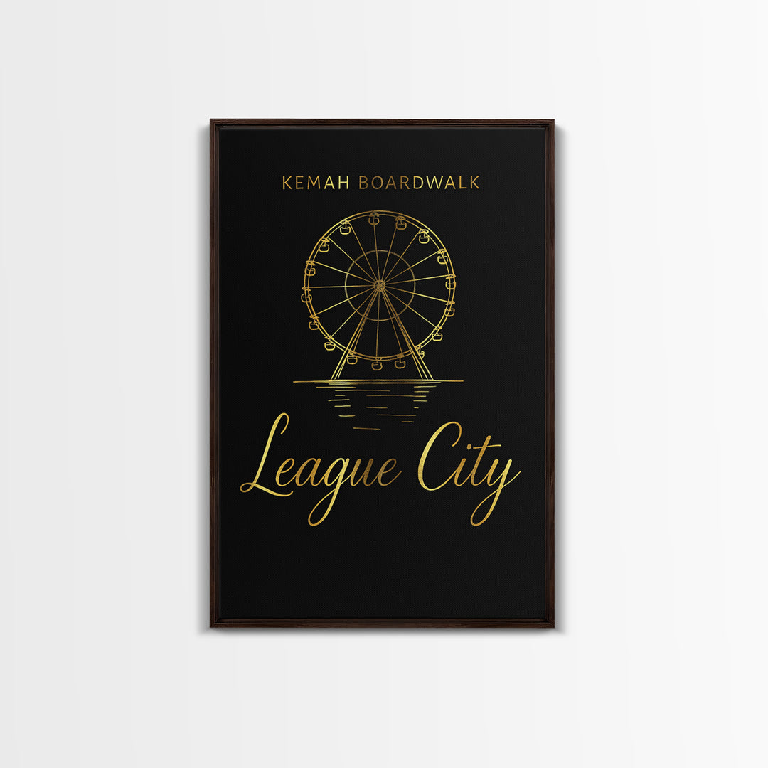 League City Texas Travel Poster, Canvas Print, Gold Outline Poster Art, League City Wall Art, Travel Poster Set, Vintage City Art