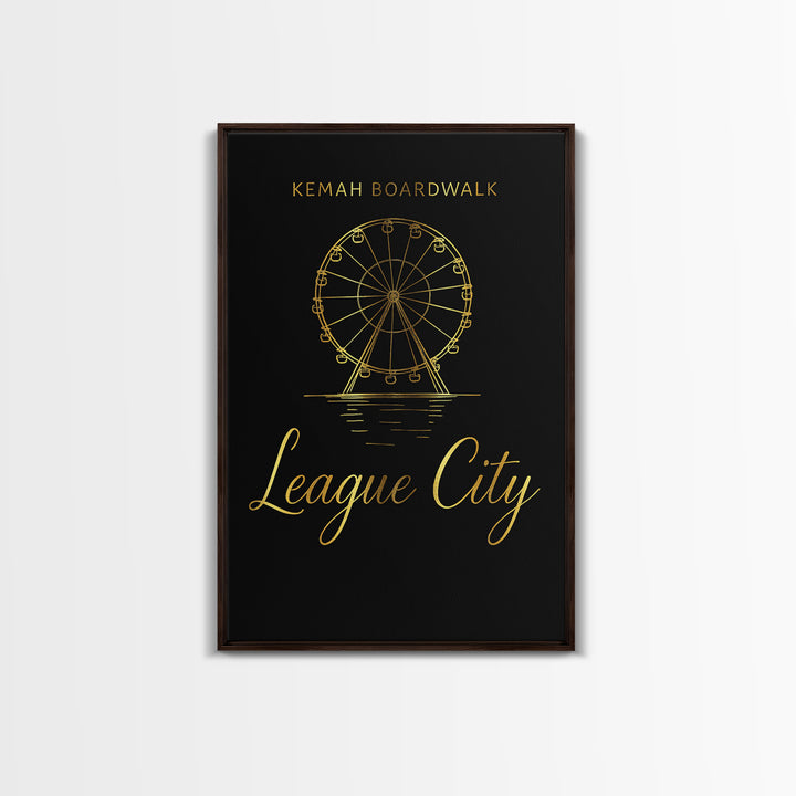 League City Texas Travel Poster, Canvas Print, Gold Outline Poster Art, League City Wall Art, Travel Poster Set, Vintage City Art
