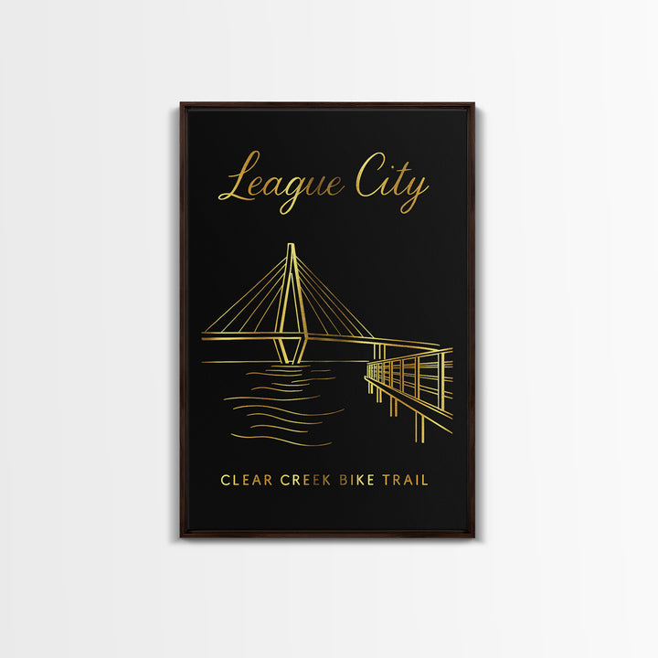 League City Travel Poster, Canvas Print, Dark Minimalist Wall Art, League City Wall Art, Travel Art Print, Gift For Travelers, Design 4