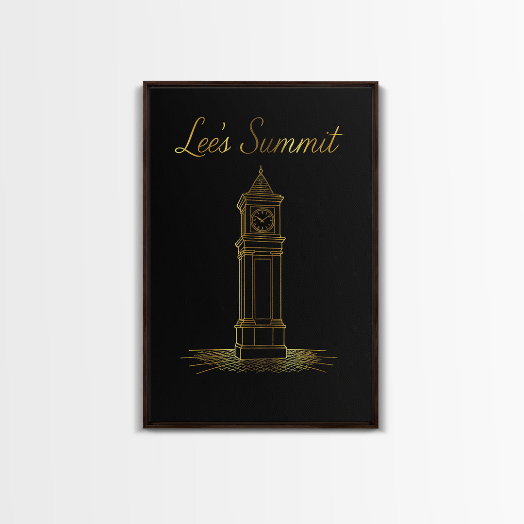 Lees Summit Missouri Travel Poster, Canvas Print, Gold Outline Poster Art, Lees Summit Art Print, Living Room Wall Art, Vintage City Art