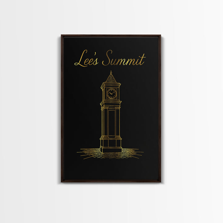 Lees Summit Missouri Travel Poster, Canvas Print, Gold Outline Poster Art, Lees Summit Art Print, Living Room Wall Art, Vintage City Art