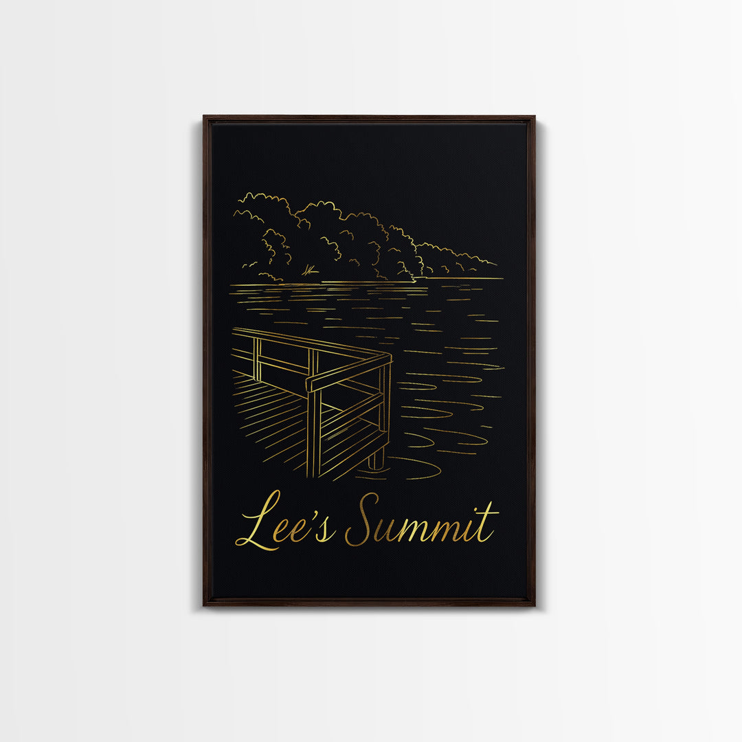 Lees Summit Travel Poster, Canvas Print, Gold Outline Poster Art, Lees Summit Art Print, Living Room Wall Art, Travel Poster Art