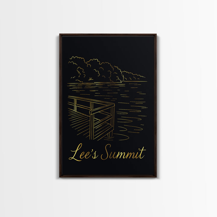 Lees Summit Travel Poster, Canvas Print, Gold Outline Poster Art, Lees Summit Art Print, Living Room Wall Art, Travel Poster Art