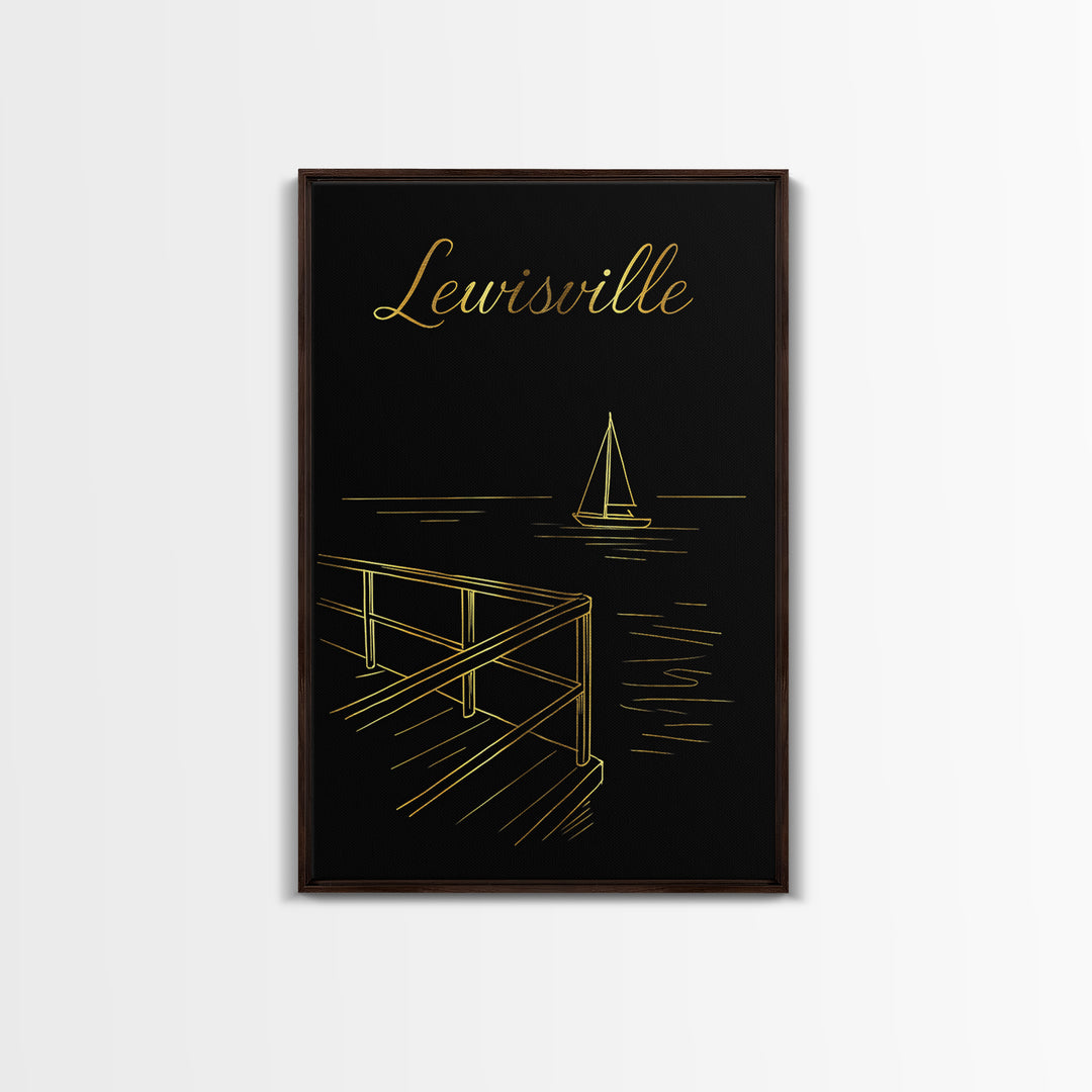 Lewisville Travel Poster, Framed Canvas Print, Dark Minimalist Wall Art, Lewisville Wall Art, Vintage City Poster, Travel Poster Art