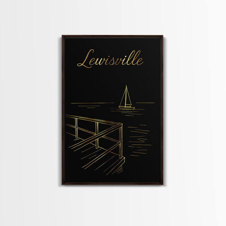 Lewisville Travel Poster, Framed Canvas Print, Dark Minimalist Wall Art, Lewisville Wall Art, Vintage City Poster, Travel Poster Art