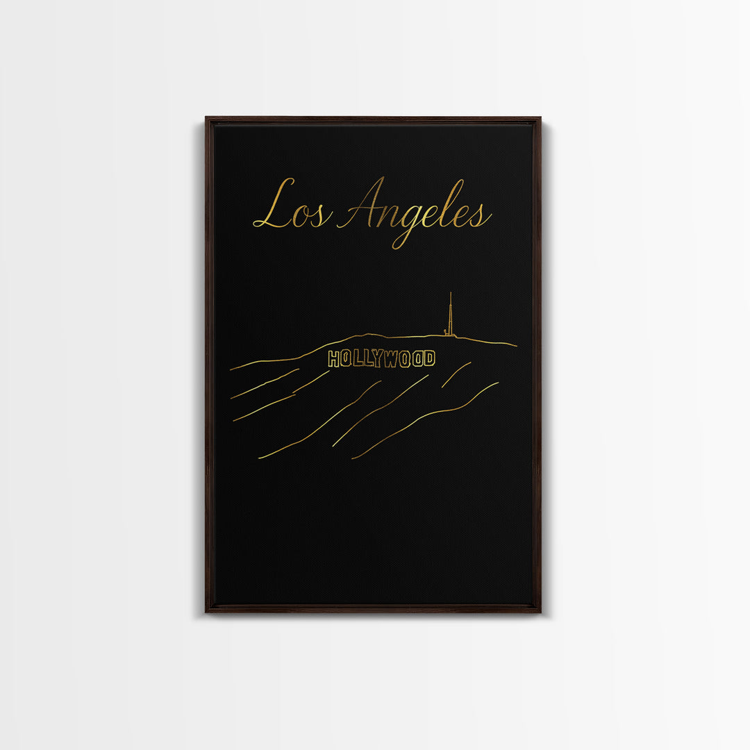 Los Angeles California Travel Poster, Canvas Print, Gold Outline Poster Art, Los Angeles Wall Art, Fine Art Print, Mid Century Wall Art