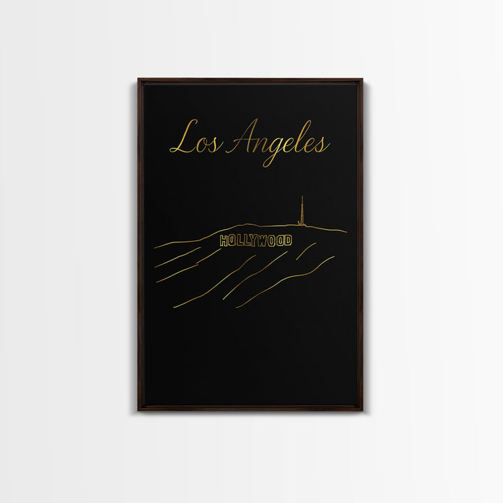 Los Angeles California Travel Poster, Canvas Print, Gold Outline Poster Art, Los Angeles Wall Art, Fine Art Print, Mid Century Wall Art