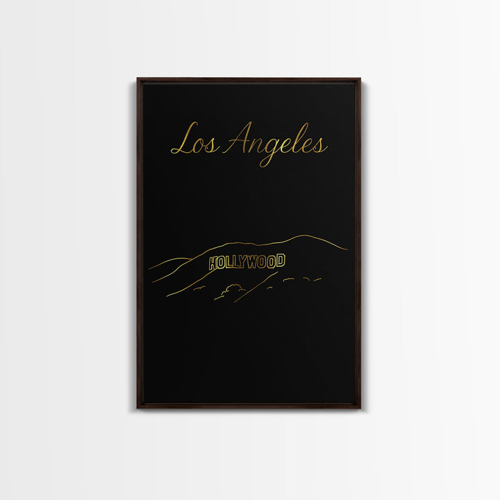 Los Angeles Travel Poster, Framed Canvas Print, Dark Minimalist Wall Art, Los Angeles Wall Art, Travel Art Print, Vintage Travel Art