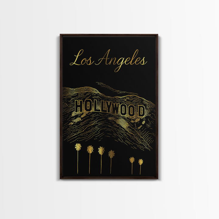 Los Angeles Travel Poster, Canvas Print, Gold Outline Poster Art, Los Angeles Travel Art, Wanderlust Decor, Gift For Travelers