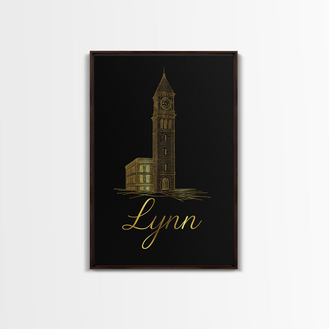 Lynn Massachusetts Travel Poster, Canvas Print, Minimalist Gold Line Art, Lynn City Art, Poster Art, Art Print, Travel Wall Art, Wall Art