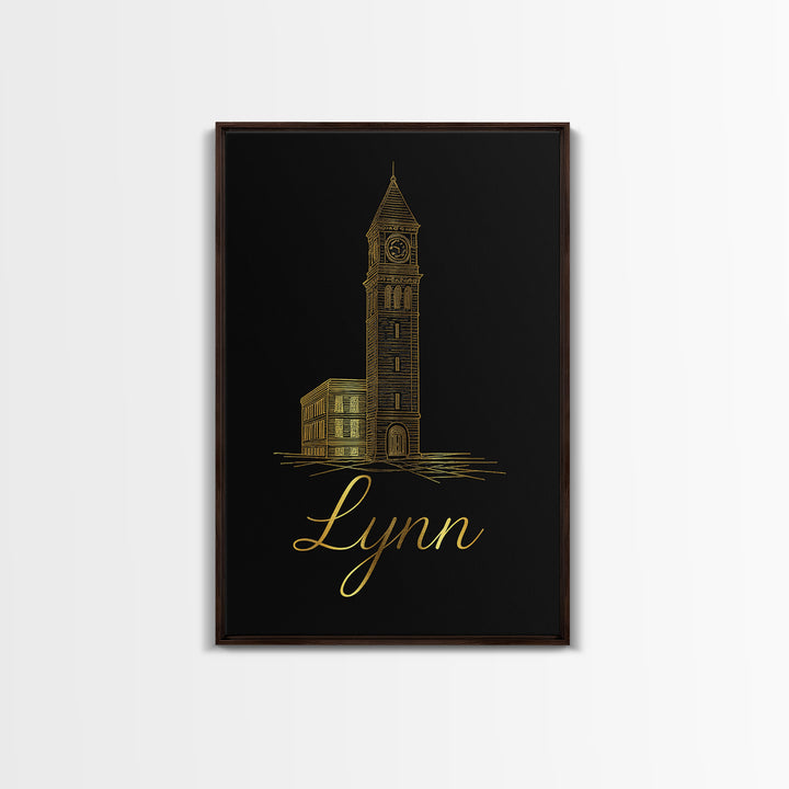 Lynn Massachusetts Travel Poster, Canvas Print, Minimalist Gold Line Art, Lynn City Art, Poster Art, Art Print, Travel Wall Art, Wall Art