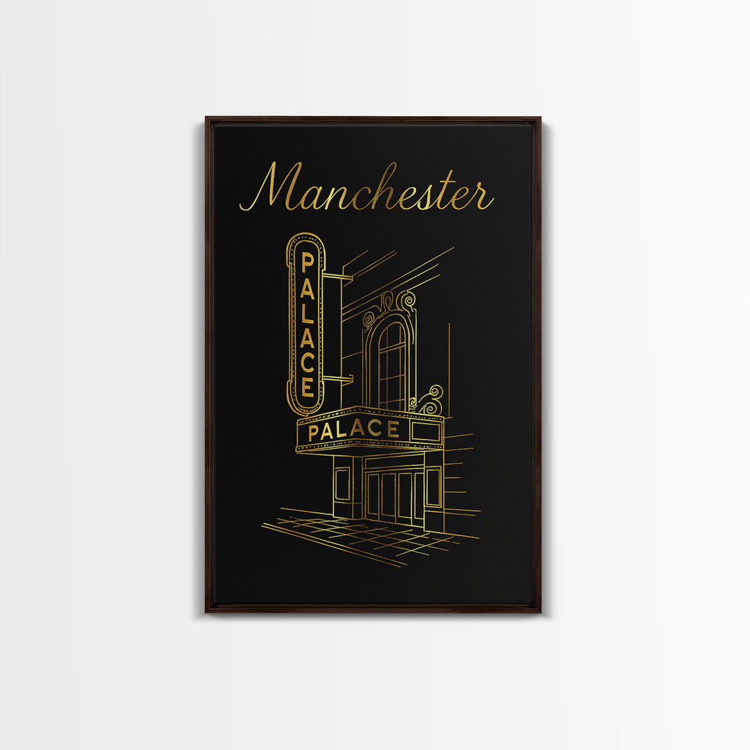 Manchester New Hampshire Travel Poster, Canvas Print, Black Gold Minimalist Art, Manchester Art Print, Poster Art, Vintage Travel Print