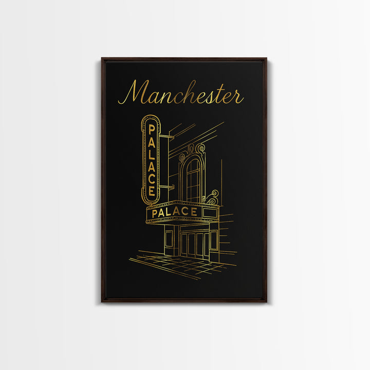 Manchester New Hampshire Travel Poster, Canvas Print, Black Gold Minimalist Art, Manchester Art Print, Poster Art, Vintage Travel Print