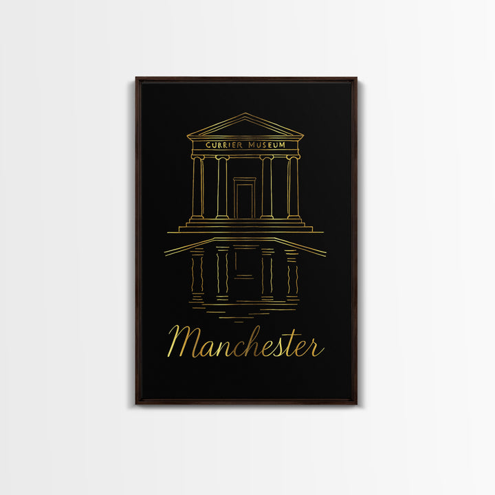 Manchester Travel Poster, Framed Canvas Print, Dark Minimalist Wall Art, Manchester City Art, Travel Wall Decor, Mid Century Wall Art