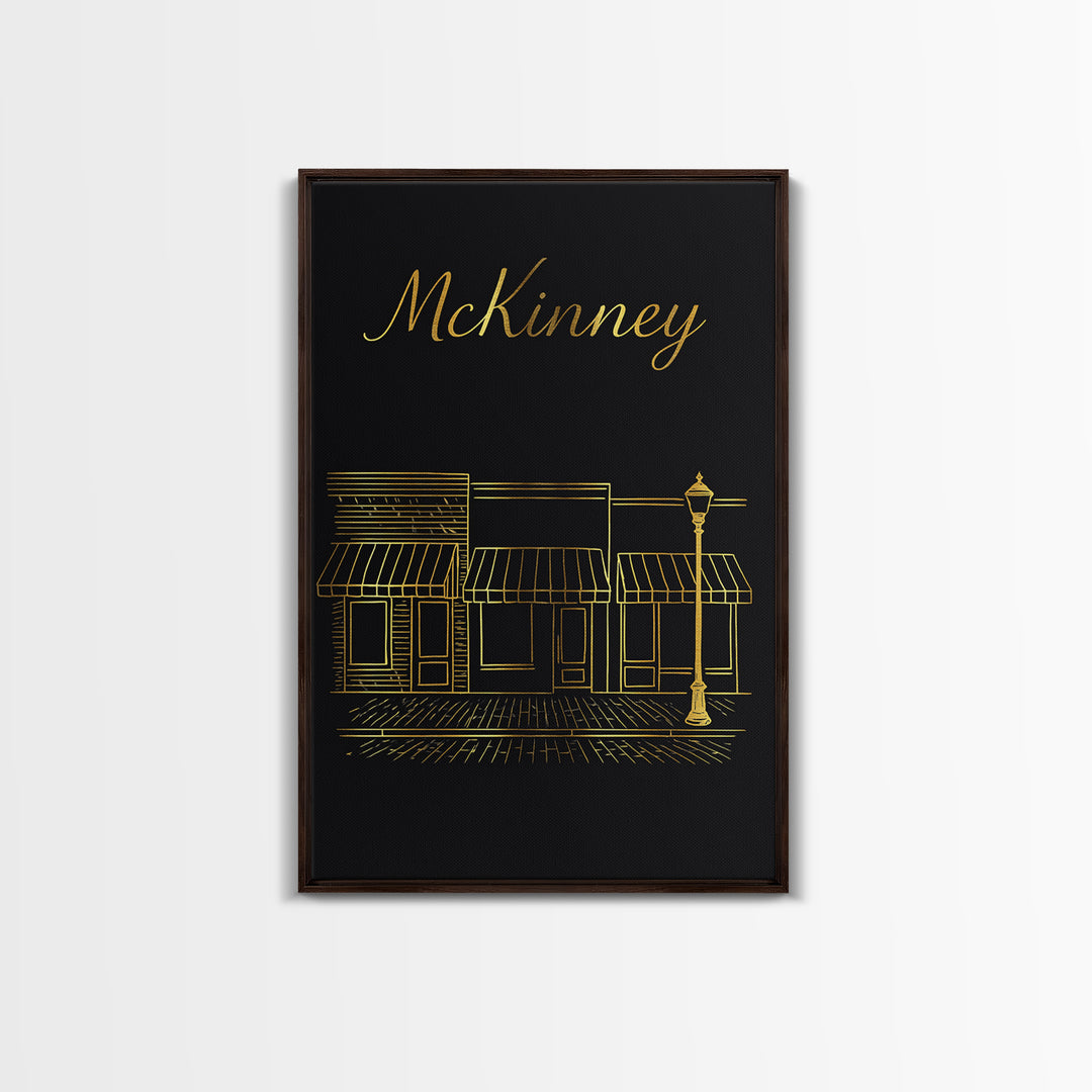 Mckinney Texas Travel Poster, Canvas Print, Minimalist Gold Line Art, Mckinney Wall Art, Office Decor, City Travel Prints, Travel Art