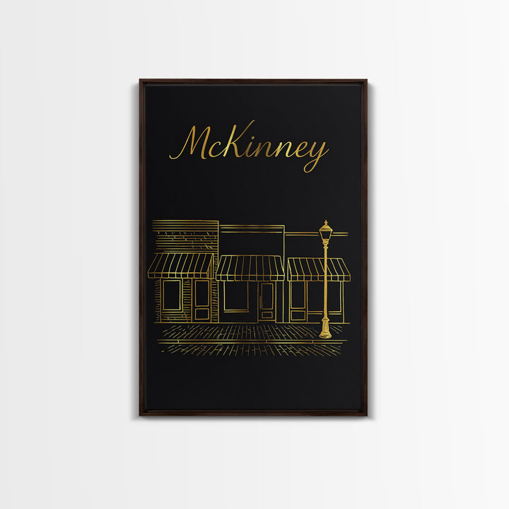 Mckinney Texas Travel Poster, Canvas Print, Minimalist Gold Line Art, Mckinney Wall Art, Office Decor, City Travel Prints, Travel Art
