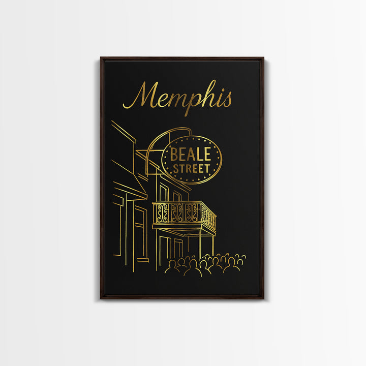 Memphis Tennessee Travel Poster, Framed Canvas Print, Gold Outline Poster Art, Memphis City Art, Vintage Travel Print, Travel Poster Art